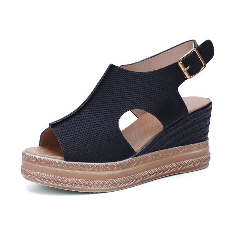 Sandalias de plataforma para mujer, zapatos de verano, sandalias de cuña con boca de pescado y huecos