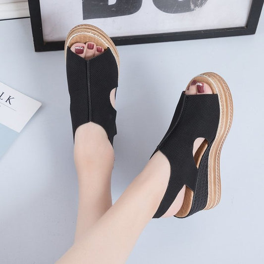 Sandals Platform Women's Shoes Summer Hollow Fish Mouth Wedge Sandals