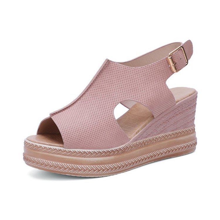 Sandalias de plataforma para mujer, zapatos de verano, sandalias de cuña con boca de pescado y huecos