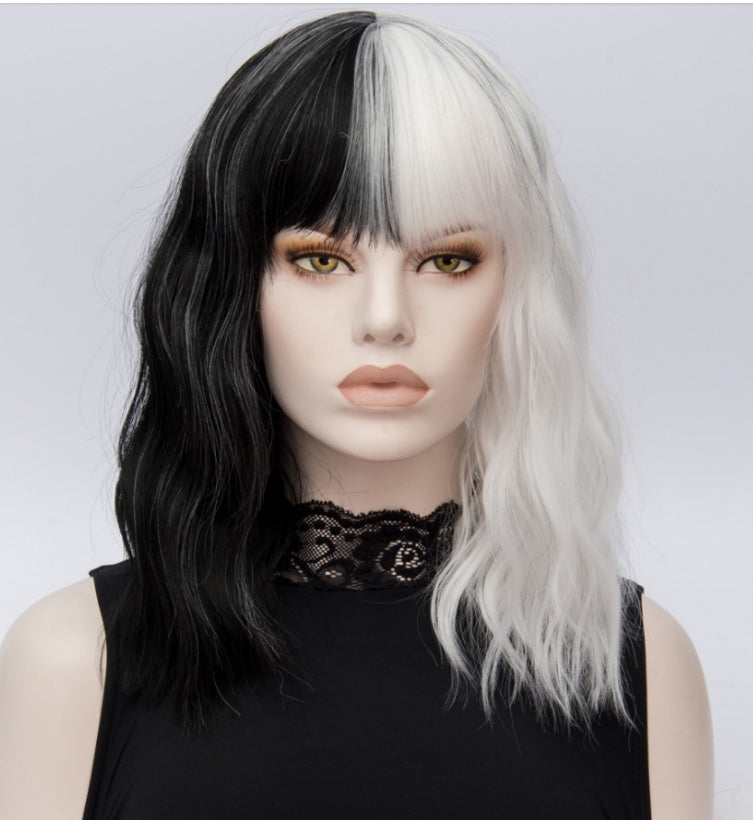 Pelucas cortas Similler de pelo sintético para Halloween, rizadas, cosplay, mujer, blancas, lisas para negras