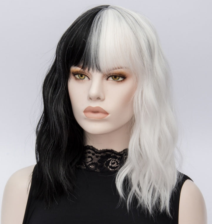 Pelucas cortas Similler de pelo sintético para Halloween, rizadas, cosplay, mujer, blancas, lisas para negras