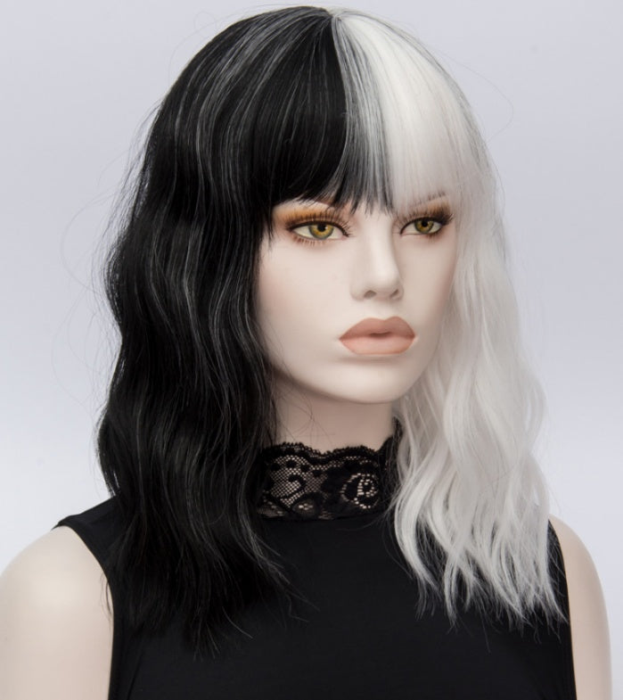 Pelucas cortas Similler de pelo sintético para Halloween, rizadas, cosplay, mujer, blancas, lisas para negras