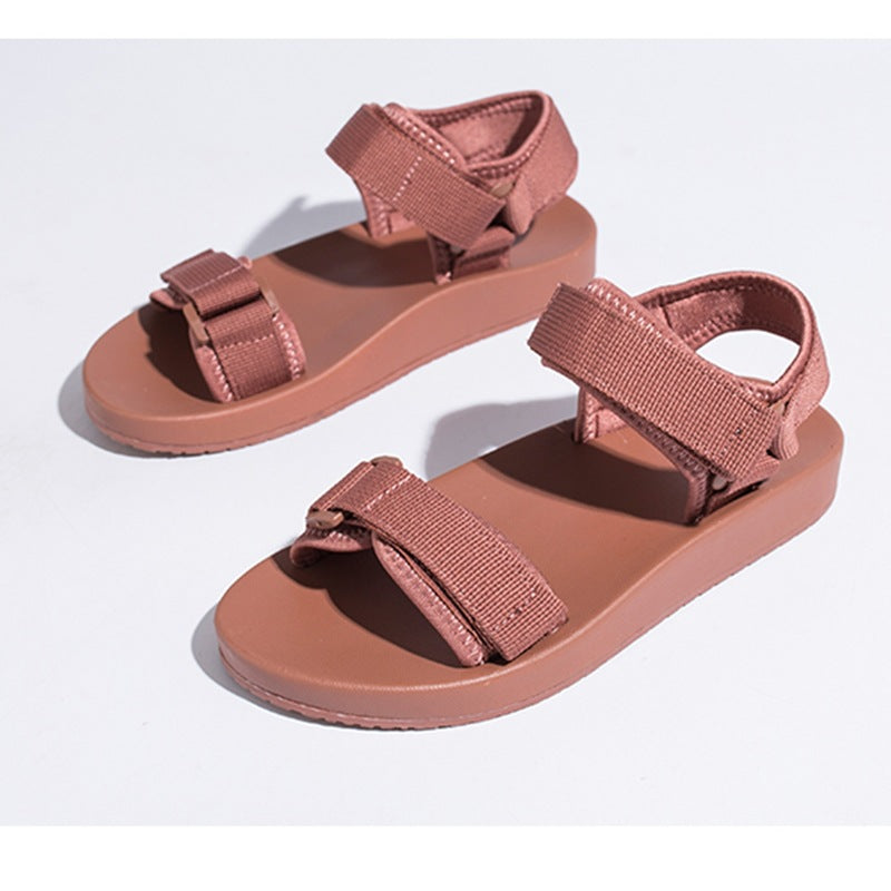 Sandalias de velcro para mujer, estilo romano plano de verano, suela gruesa