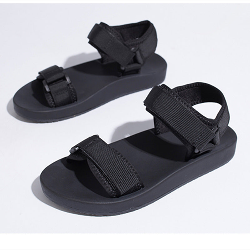 Sandalias de velcro para mujer, estilo romano plano de verano, suela gruesa