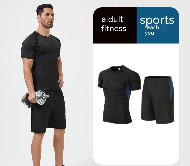 Traje de fitness para hombre, para correr por la mañana, por la noche, deportivo, de secado rápido, de cinco piezas, mallas, baloncesto, ropa de entrenamiento al por mayor