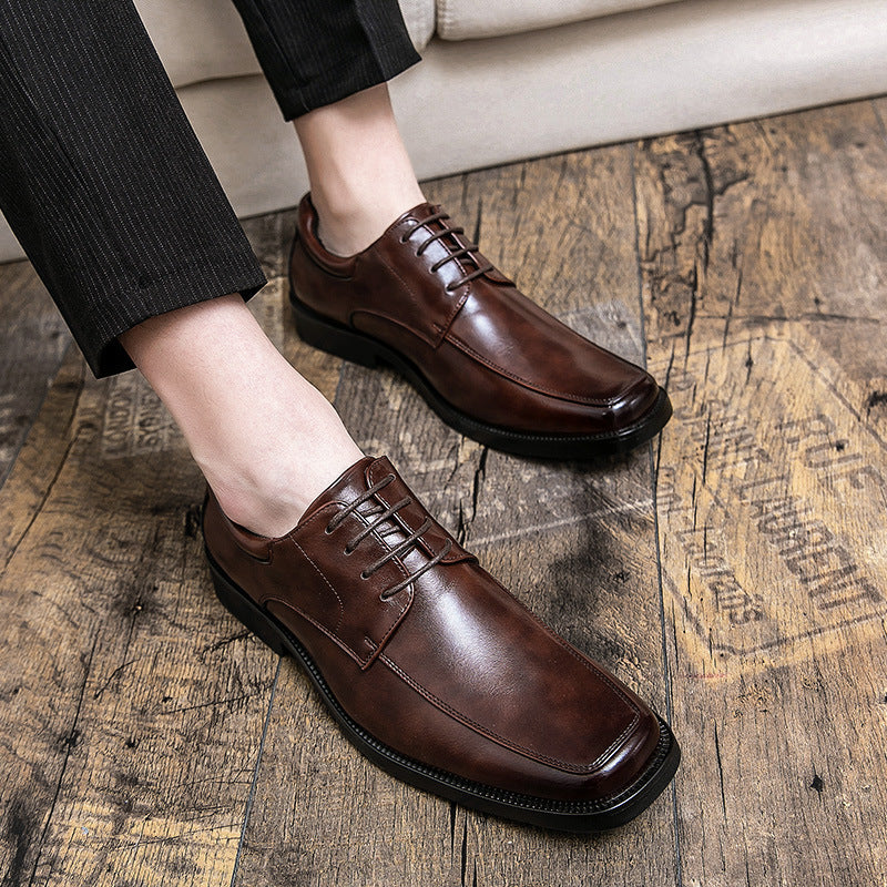 Zapatos de Cuero de Moda Casual de Negocios de Punta Cuadrada de Caña Baja para Hombres