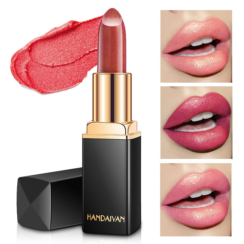 Barra de labios metálica brillante Perlescente Lápiz labial que cambia de color Lápiz labial dorado
