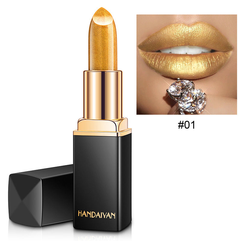 Barra de labios metálica brillante Perlescente Lápiz labial que cambia de color Lápiz labial dorado