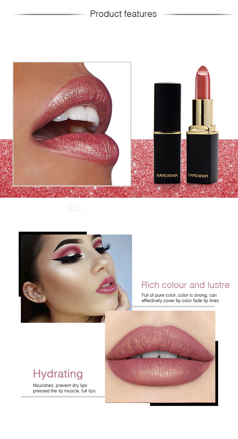 Barra de labios metálica brillante Perlescente Lápiz labial que cambia de color Lápiz labial dorado