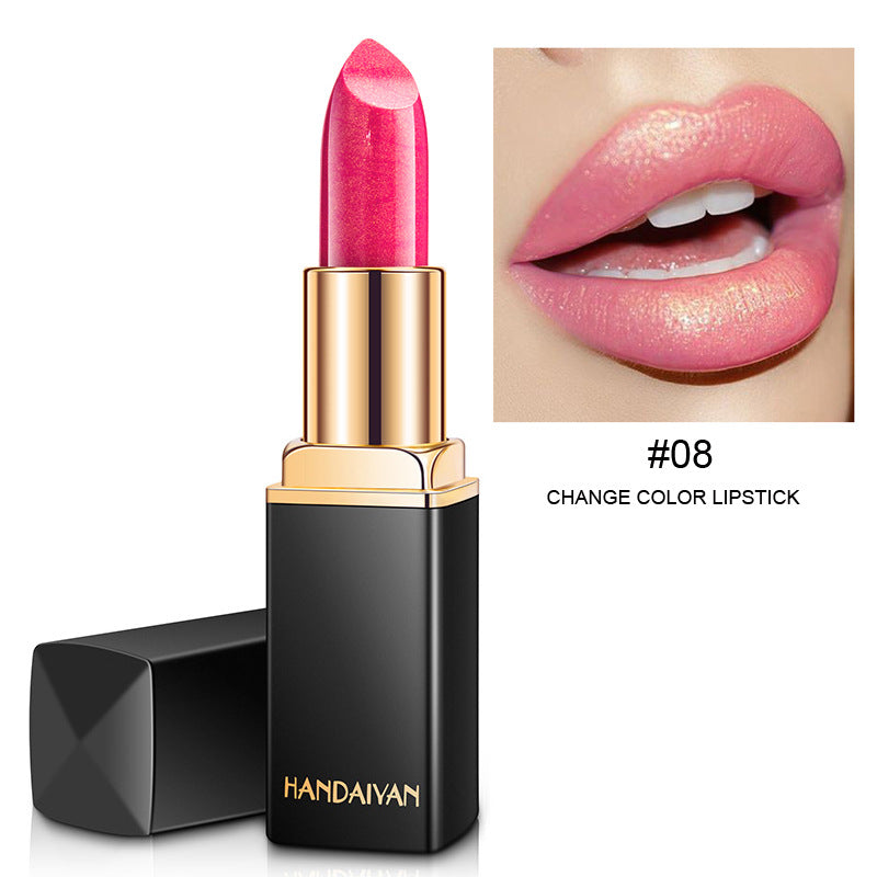Barra de labios metálica brillante Perlescente Lápiz labial que cambia de color Lápiz labial dorado