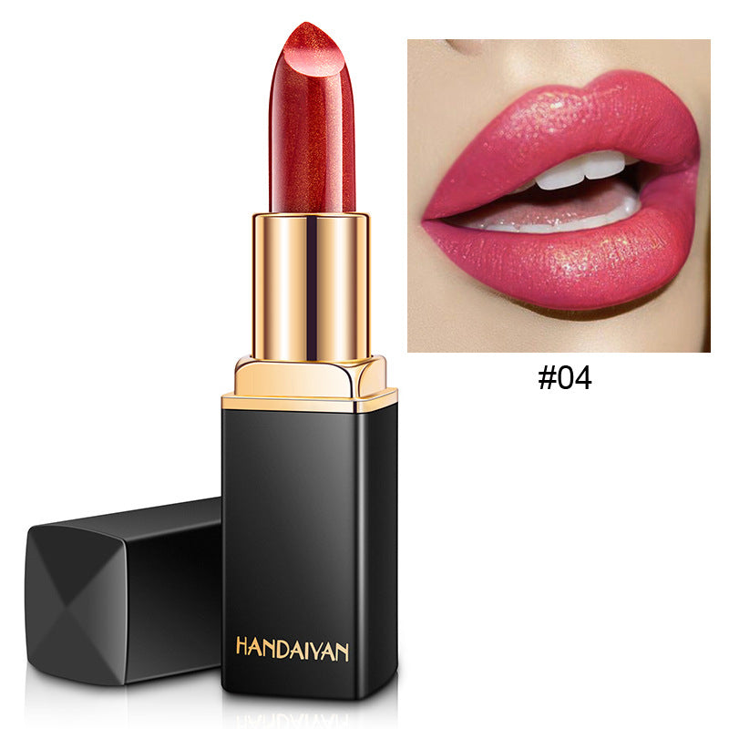Barra de labios metálica brillante Perlescente Lápiz labial que cambia de color Lápiz labial dorado