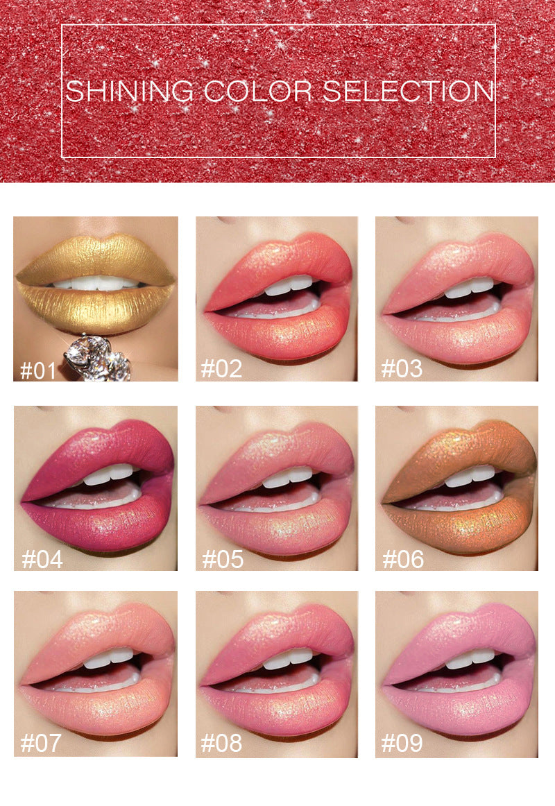 Barra de labios metálica brillante Perlescente Lápiz labial que cambia de color Lápiz labial dorado