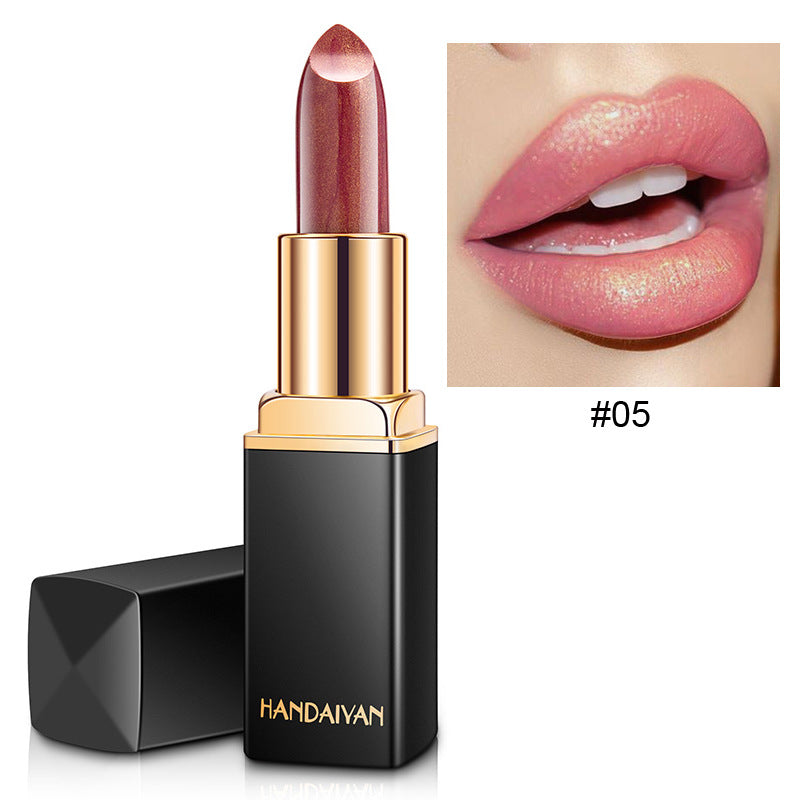 Barra de labios metálica brillante Perlescente Lápiz labial que cambia de color Lápiz labial dorado
