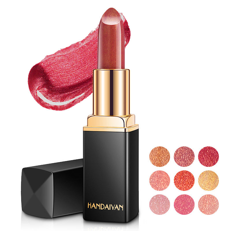 Barra de labios metálica brillante Perlescente Lápiz labial que cambia de color Lápiz labial dorado