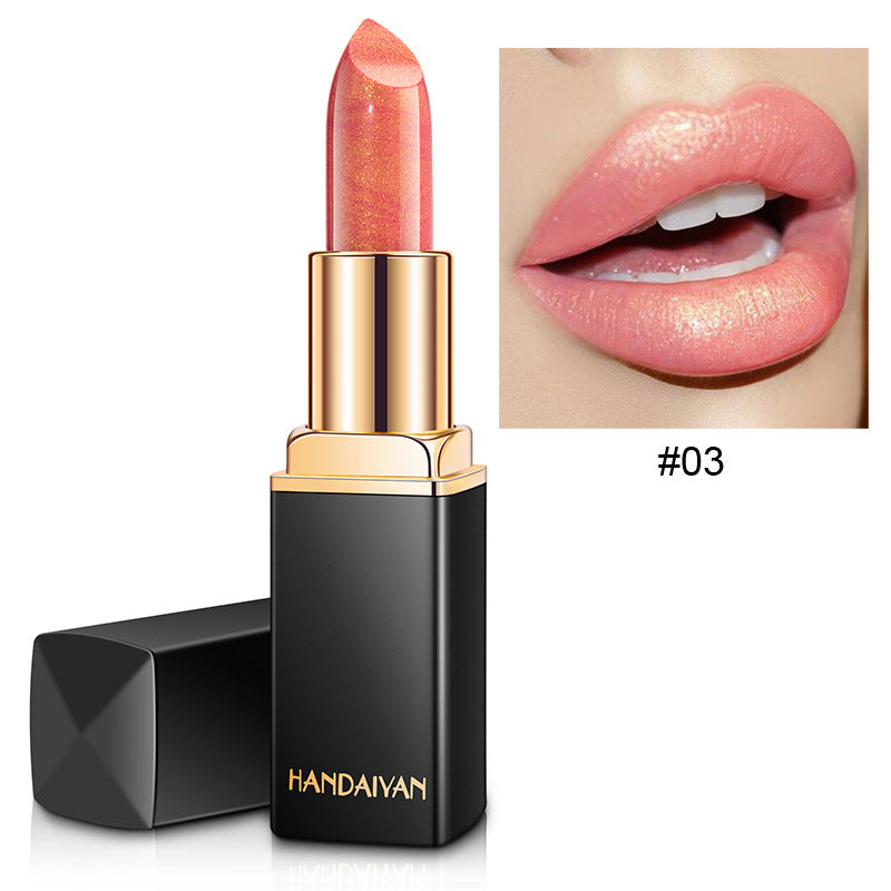 Barra de labios metálica brillante Perlescente Lápiz labial que cambia de color Lápiz labial dorado