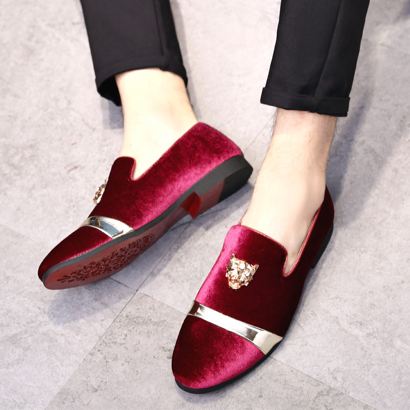 Nuevos Zapatos de Hombre de Nubuck Estilo Mocasines con Hebilla Dorada de Cabeza de Tigre