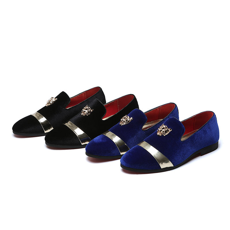 Nuevos Zapatos de Hombre de Nubuck Estilo Mocasines con Hebilla Dorada de Cabeza de Tigre