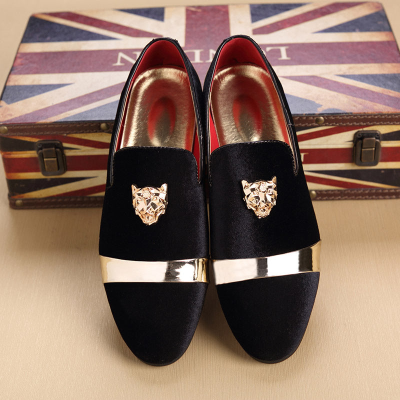 Nuevos Zapatos de Hombre de Nubuck Estilo Mocasines con Hebilla Dorada de Cabeza de Tigre