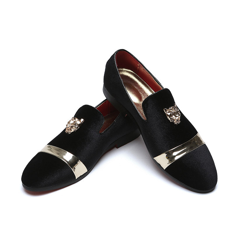 Nuevos Zapatos de Hombre de Nubuck Estilo Mocasines con Hebilla Dorada de Cabeza de Tigre