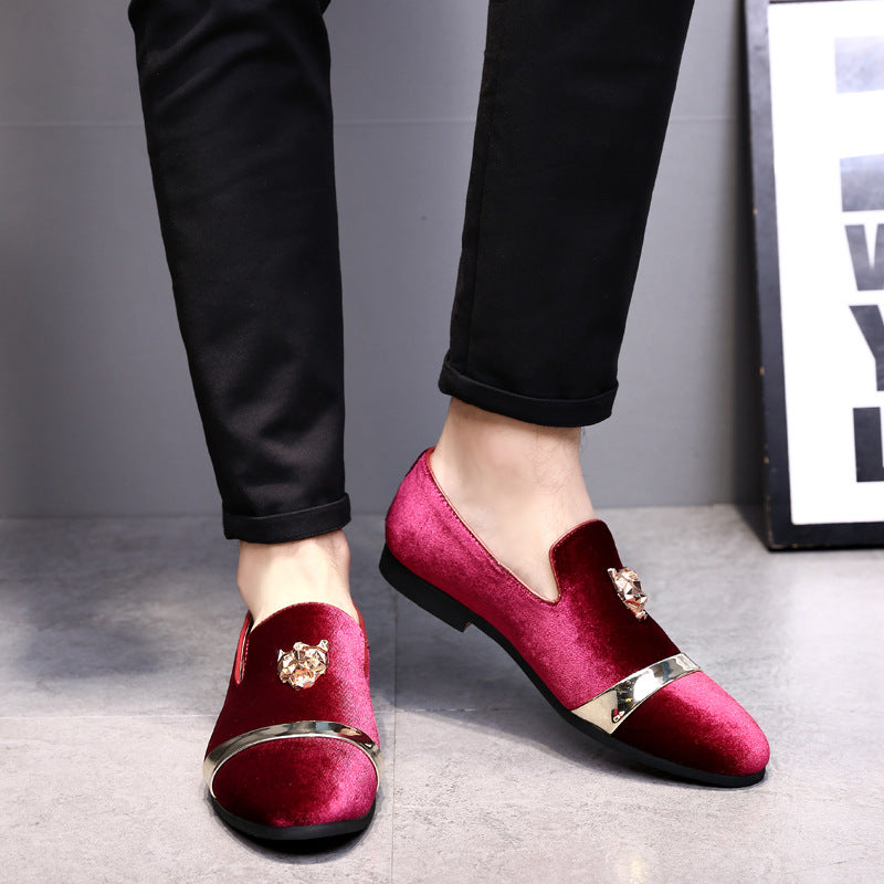 Nuevos Zapatos de Hombre de Nubuck Estilo Mocasines con Hebilla Dorada de Cabeza de Tigre