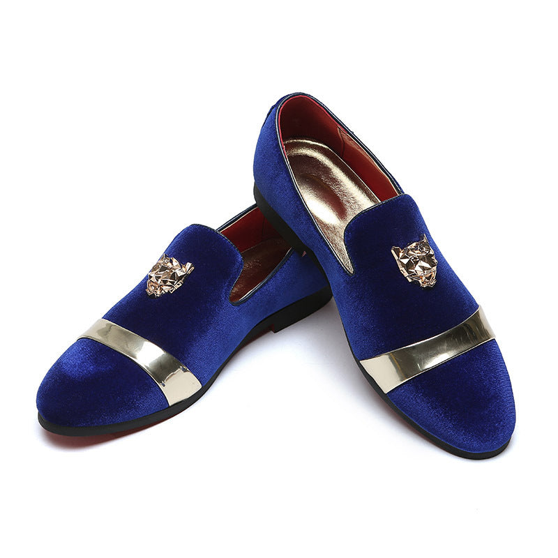 Nuevos Zapatos de Hombre de Nubuck Estilo Mocasines con Hebilla Dorada de Cabeza de Tigre