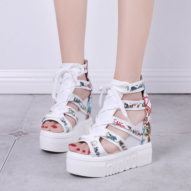 Trifle Bottom Increased Inner Sandals Floral Fish Mouth Women's Sandals