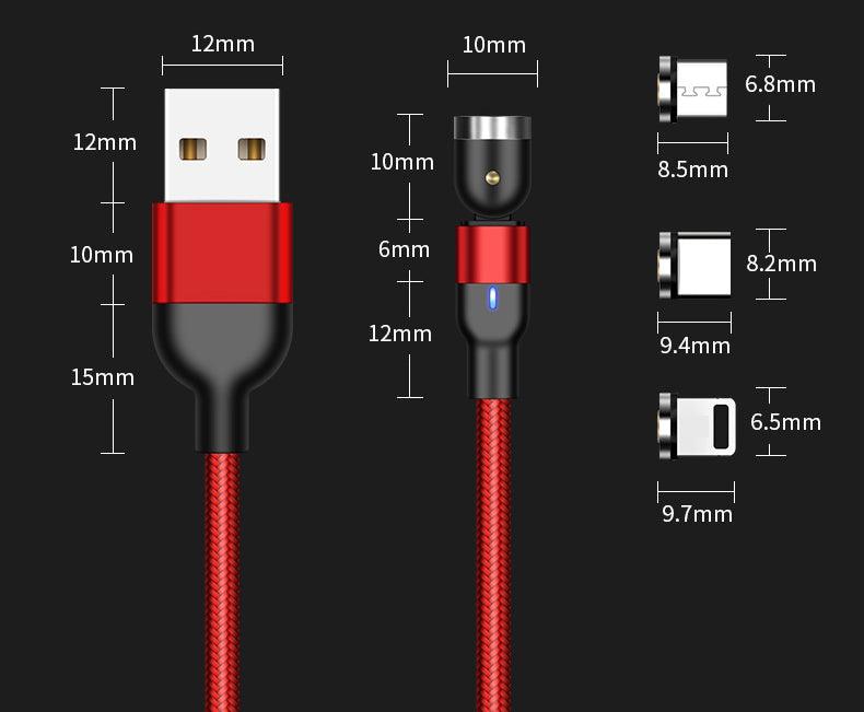 Cable de datos magnético con rotación de 540 grados y 180 grados, cable de carga, succión ciega, cable magnético doblado tres en uno