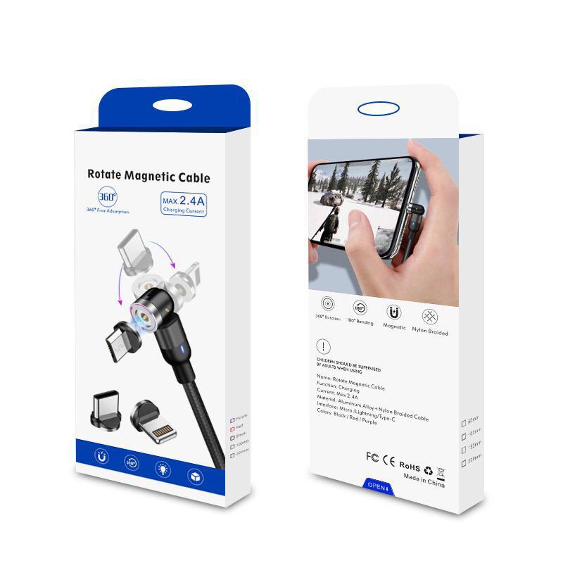 Cable de datos magnético con rotación de 540 grados y 180 grados, cable de carga, succión ciega, cable magnético doblado tres en uno