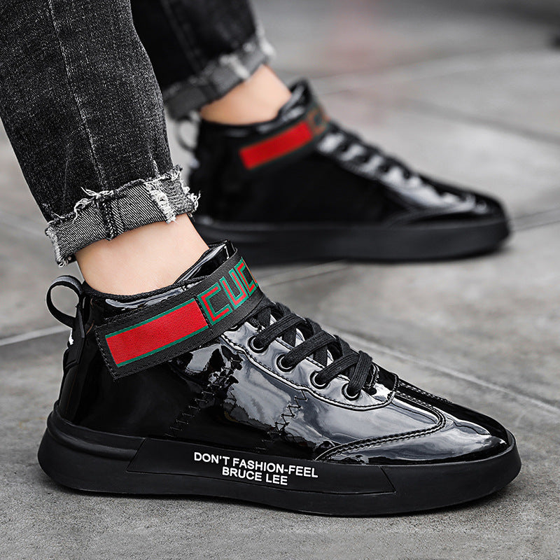 Zapatos de hombre de charol brillante de caña alta, zapatos de panel de espejo coreanos, Tyrant