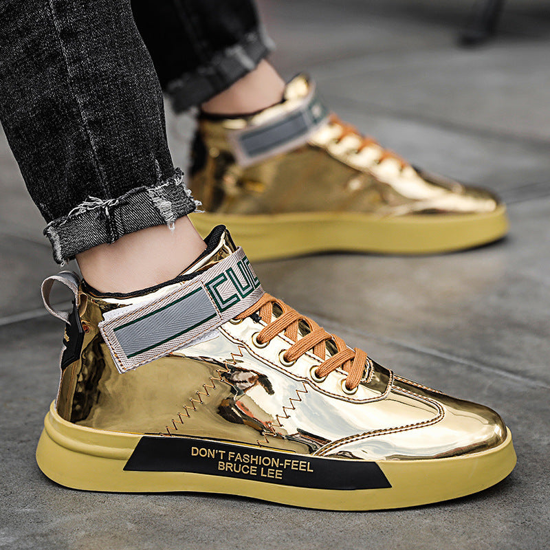 Zapatos de hombre de charol brillante de caña alta, zapatos de panel de espejo coreanos, Tyrant