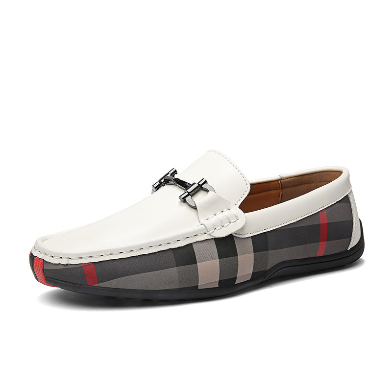 Zapatos casuales de cuero para hombre, talla grande, transpirables, de un solo paso, perezosos, blancos, de suela blanda