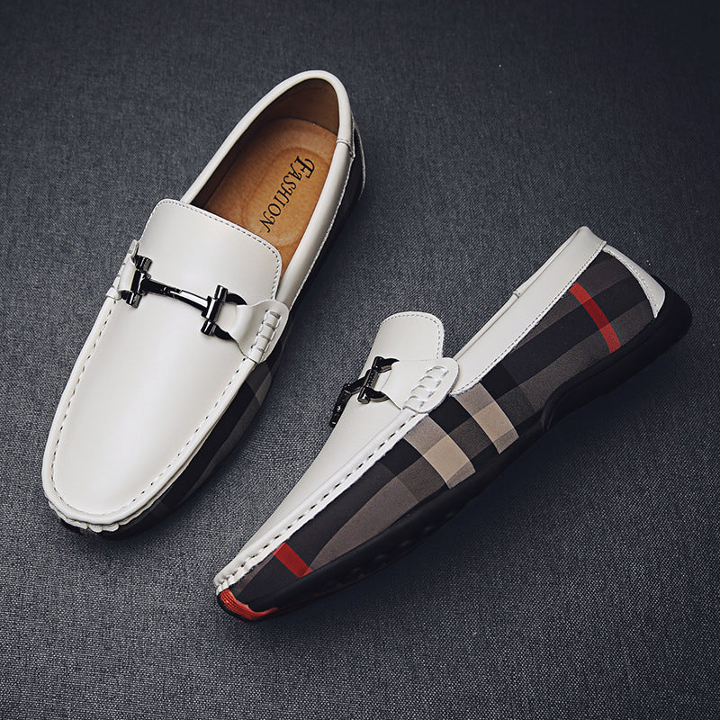 Zapatos casuales de cuero para hombre, talla grande, transpirables, de un solo paso, perezosos, blancos, de suela blanda