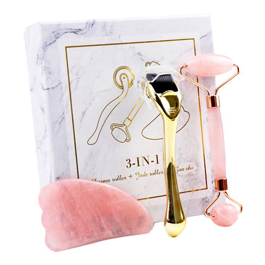 Rodillo de Cristal de Polvo de Microagujas, Masajeador de Jade, Tabla de Raspar Facial, Set de Spa de Belleza