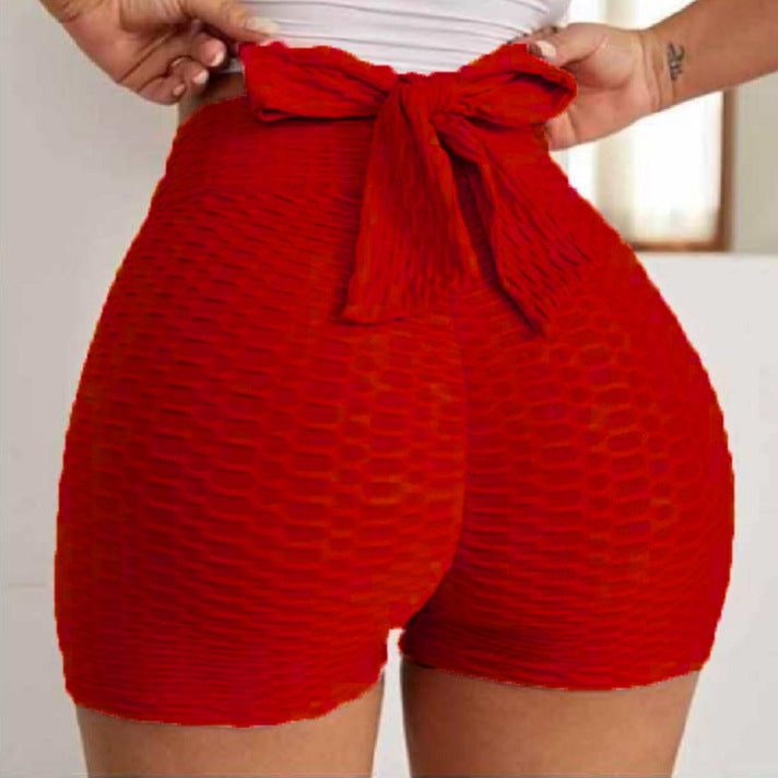 Pantalones cortos deportivos jacquard de yoga burbuja para mujer