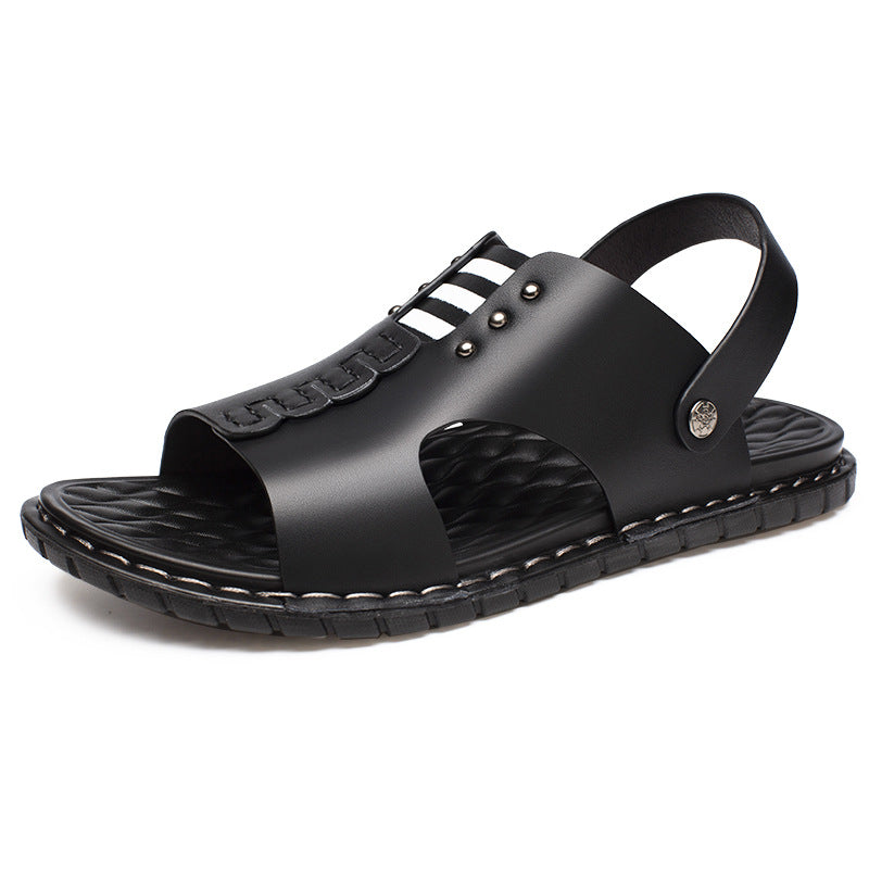 Pantuflas de cuero para hombre con capa superior