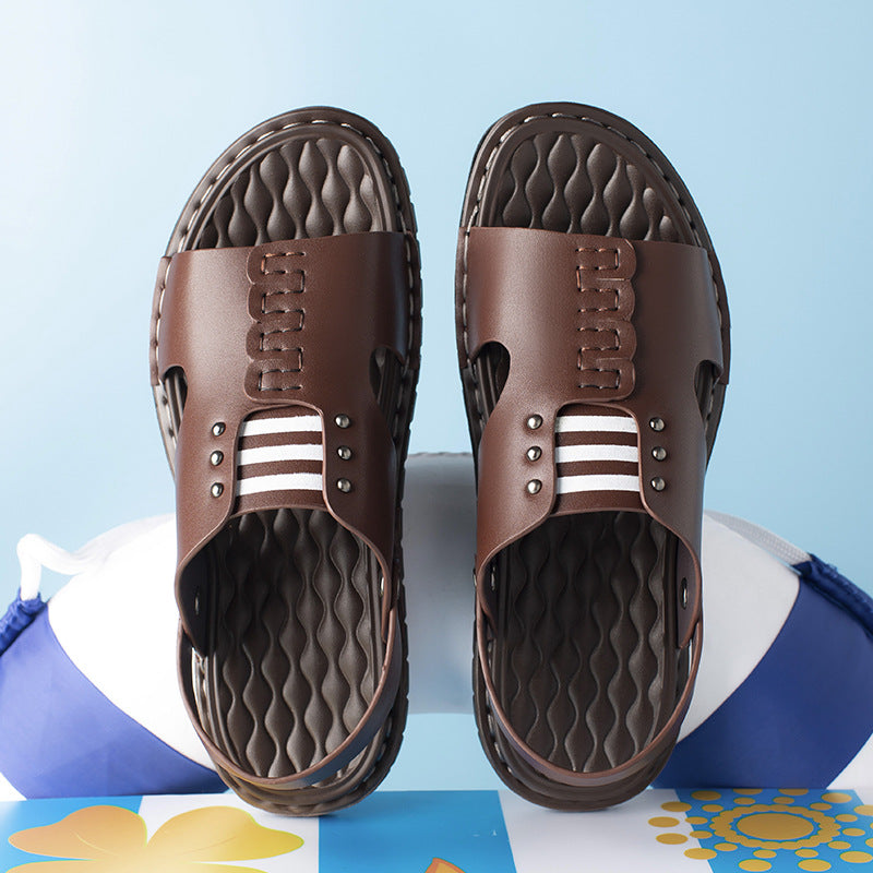 Pantuflas de cuero para hombre con capa superior