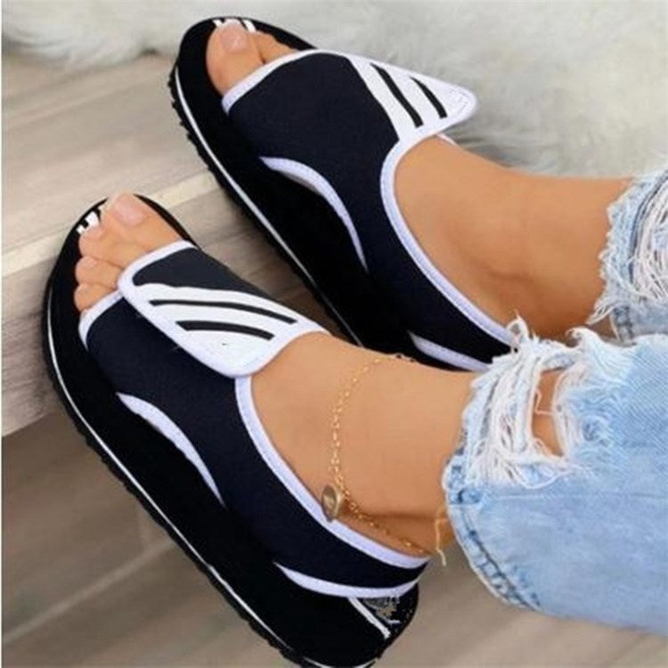 Women's Plus Size Sandals New Color-Blocking Velcro Flat Sandals