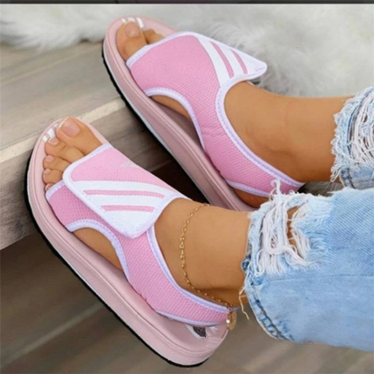 Women's Plus Size Sandals New Color-Blocking Velcro Flat Sandals