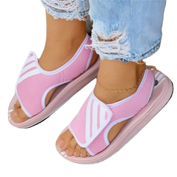 Women's Plus Size Sandals New Color-Blocking Velcro Flat Sandals