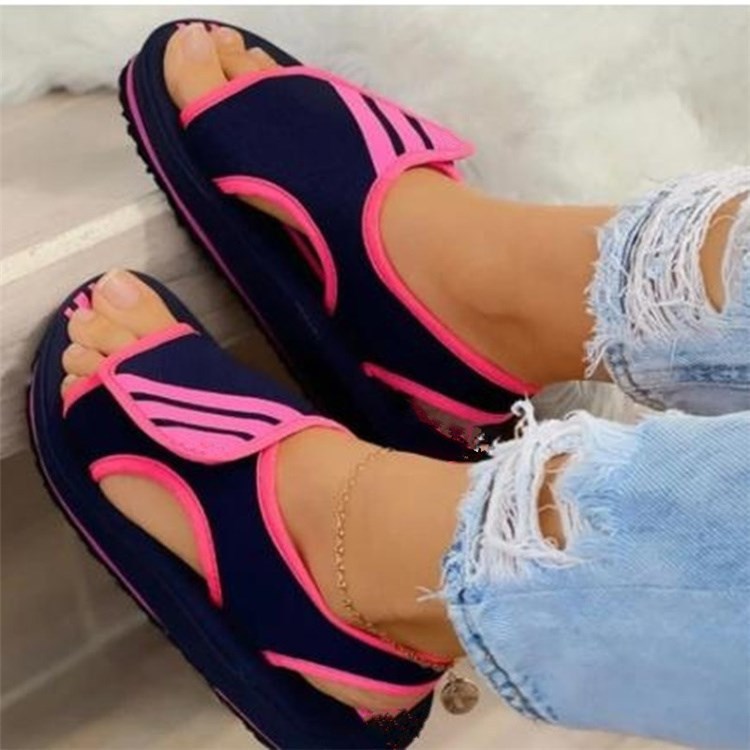 Women's Plus Size Sandals New Color-Blocking Velcro Flat Sandals