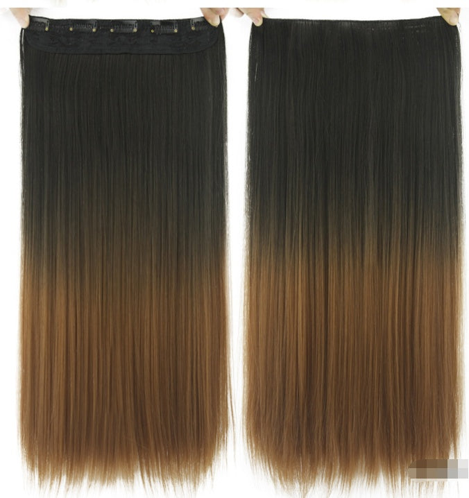 Flequillo de clip gradual teñido de cabello liso, pieza de extensión de cabello de color T tipo cortina