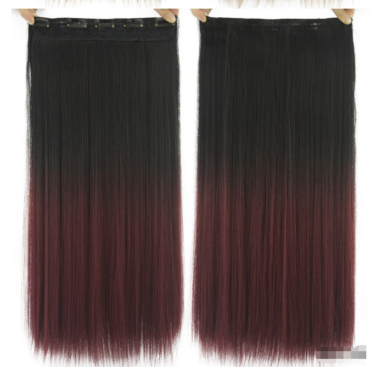 Flequillo de clip gradual teñido de cabello liso, pieza de extensión de cabello de color T tipo cortina