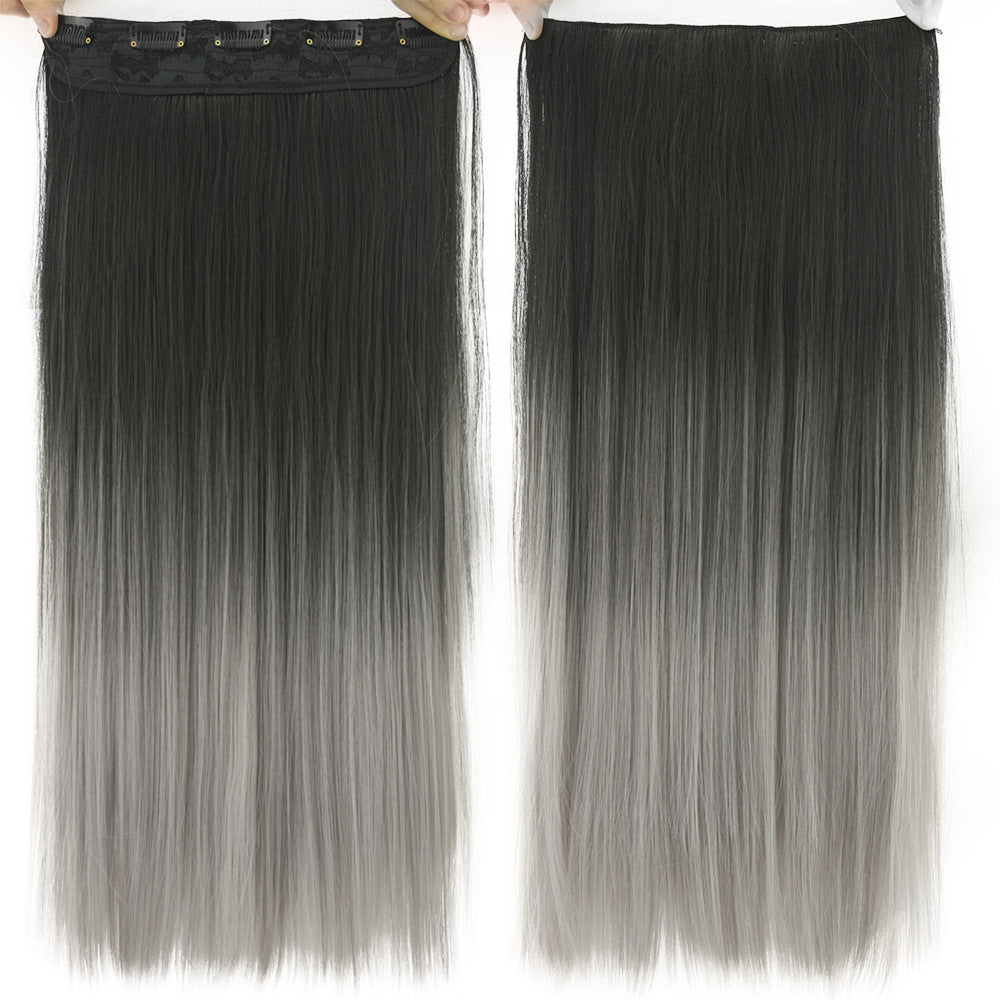 Flequillo de clip gradual teñido de cabello liso, pieza de extensión de cabello de color T tipo cortina