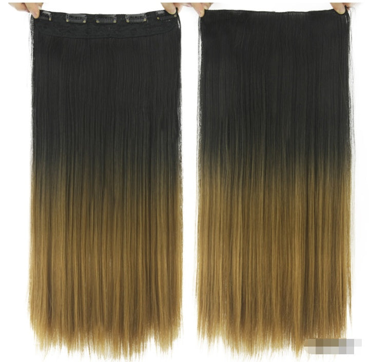Flequillo de clip gradual teñido de cabello liso, pieza de extensión de cabello de color T tipo cortina