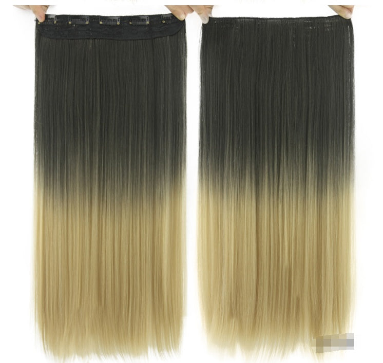 Flequillo de clip gradual teñido de cabello liso, pieza de extensión de cabello de color T tipo cortina