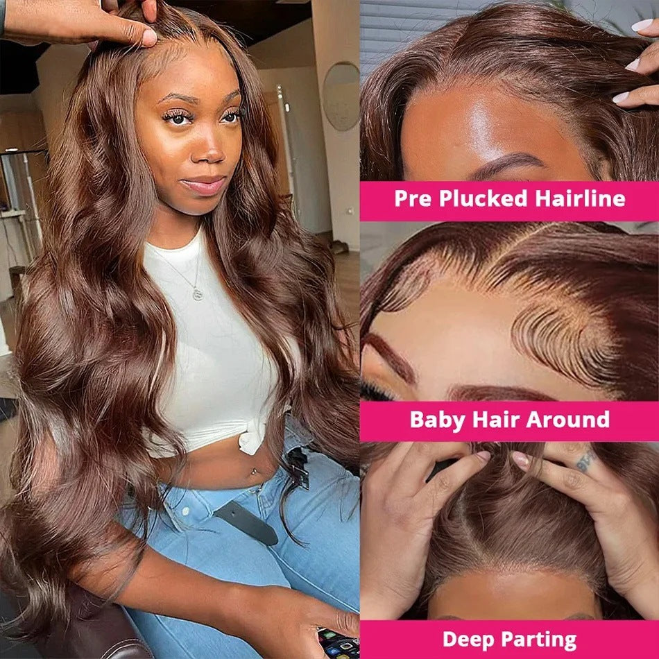 Pelucas de cabello humano con encaje frontal ondulado marrón