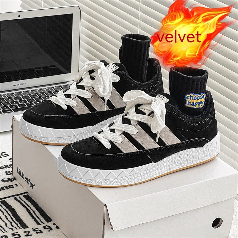 Zapatos de hombre estilo Hong Kong cálidos con terciopelo retro