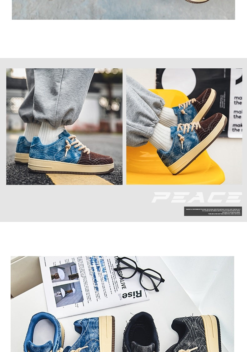Zapatos de patineta planos con cordones para hombre de mezclilla de ocio