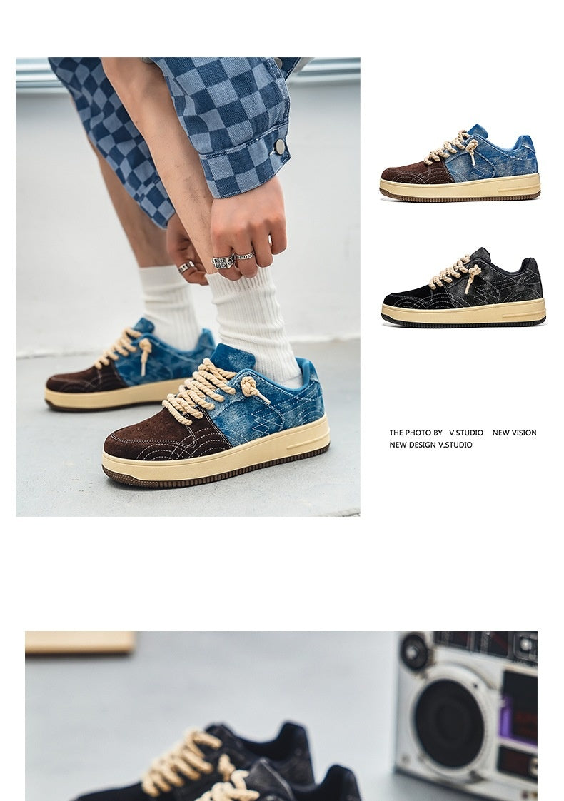 Zapatos de patineta planos con cordones para hombre de mezclilla de ocio
