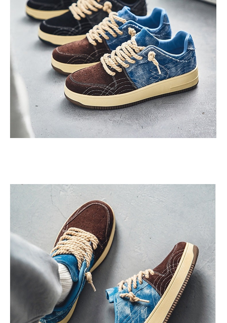 Zapatos de patineta planos con cordones para hombre de mezclilla de ocio